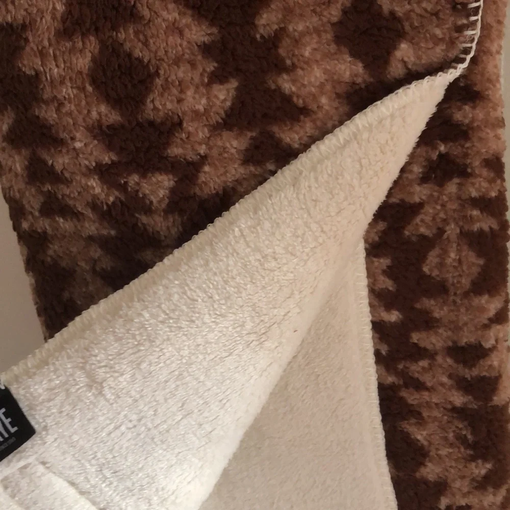 Frye Tan and Brown Geometric Sherpa Throw Blanket